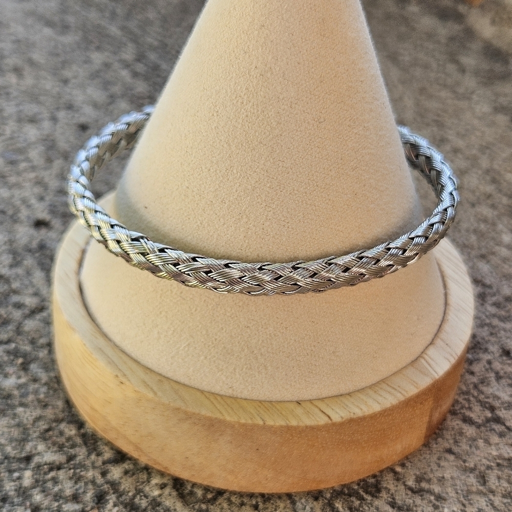 Silver Braided Cuff Bracelet Women's Jewelry